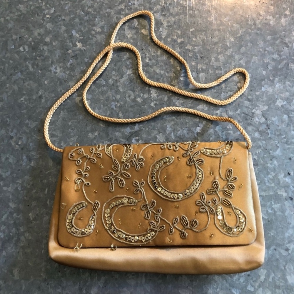 Chic Gold Embroidered Shoulder Bag
